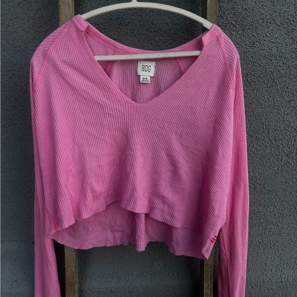 BDG Pink Textured V-Neck Blouse
